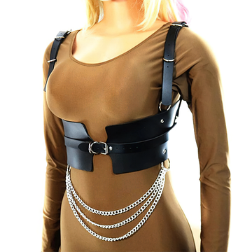 Fetish Fashion Chain Belt for Women / Faux Leather Wide Waist Body Harness / BDSM Corset Belt - EVE's SECRETS